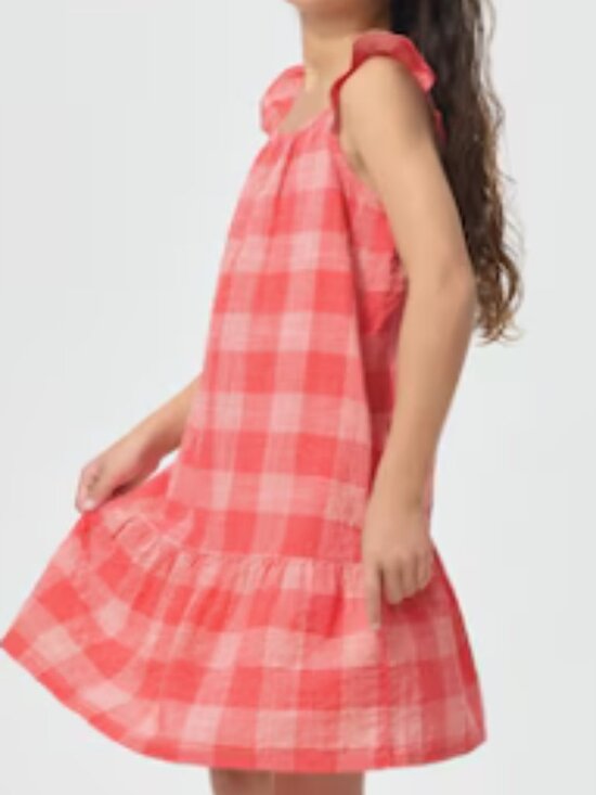 Uniqlo Other - NWT Uniqlo Girls Coral Plaid Cami Dress, Size 7-8, Cotton Blend